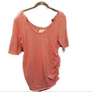 XL orange and white striped maternity shirt